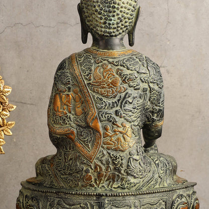Pure Brass Antique Sand Finish Buddha life-story Sculpture - 15.5" Height