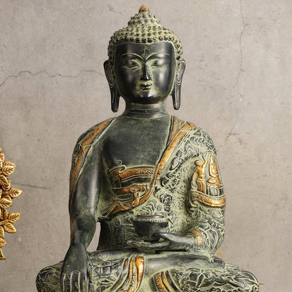 Pure Brass Antique Sand Finish Buddha life-story Sculpture - 15.5" Height