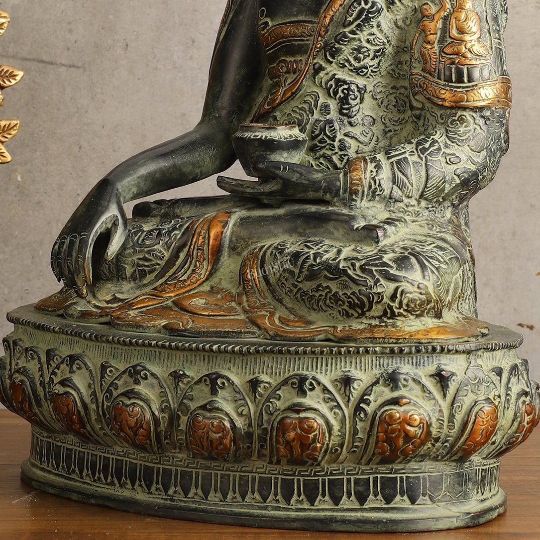 Pure Brass Antique Sand Finish Buddha life-story Sculpture - 15.5" Height