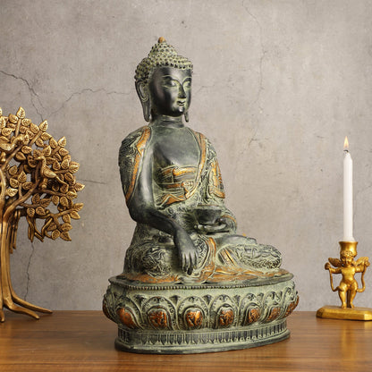 Pure Brass Antique Sand Finish Buddha life-story Sculpture - 15.5" Height