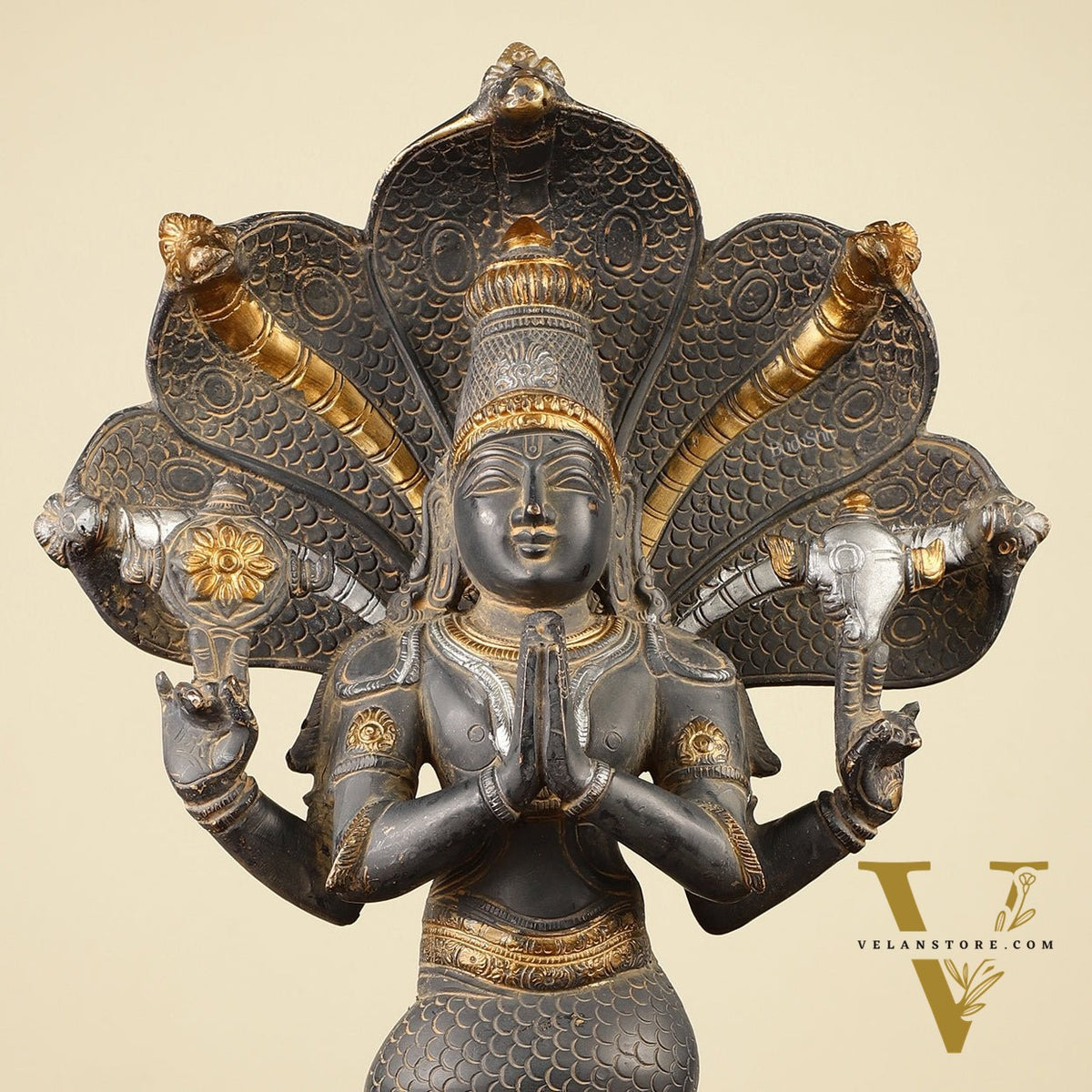 Pure Brass Antique Sand Finish Patanjali Statue 15"