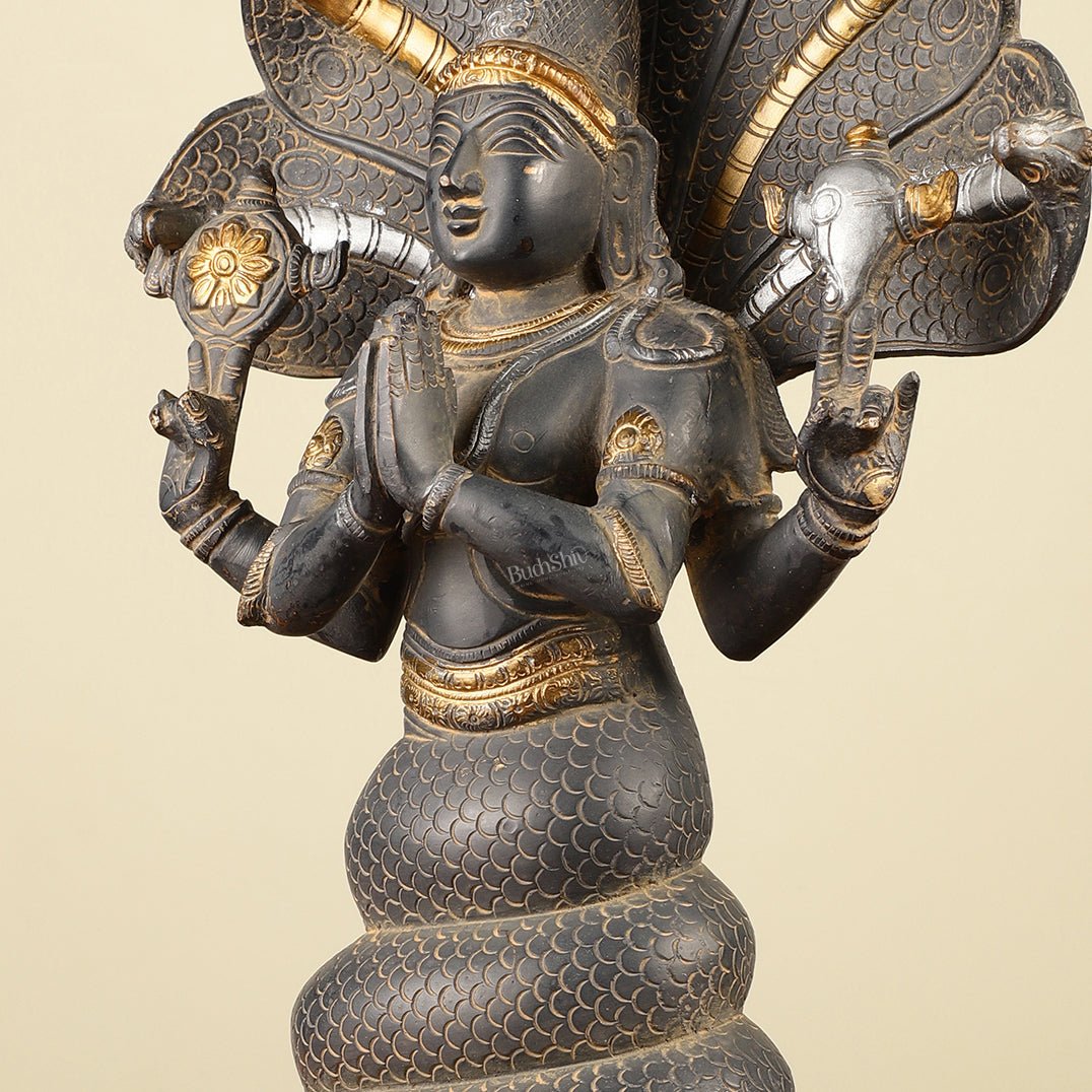 Pure Brass Antique Sand Finish Patanjali Statue 15"