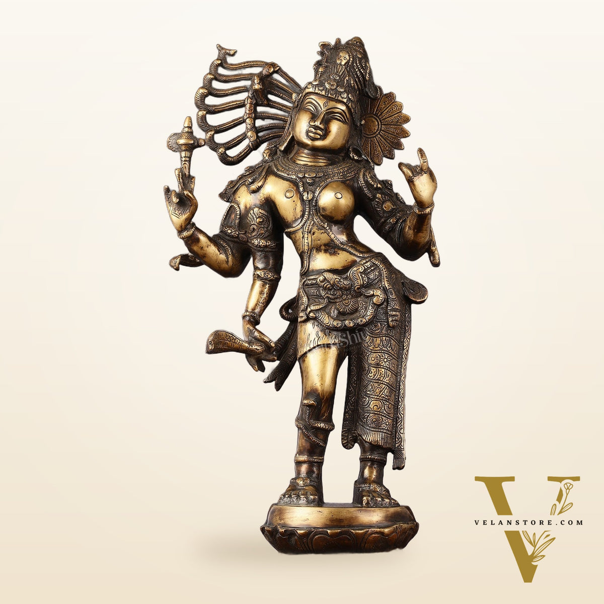 Pure Brass Antique Tone Ardhanarishwara Statue - 20 inch
