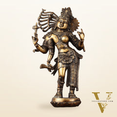 Pure Brass Antique Tone Ardhanarishwara Statue - 20 inch