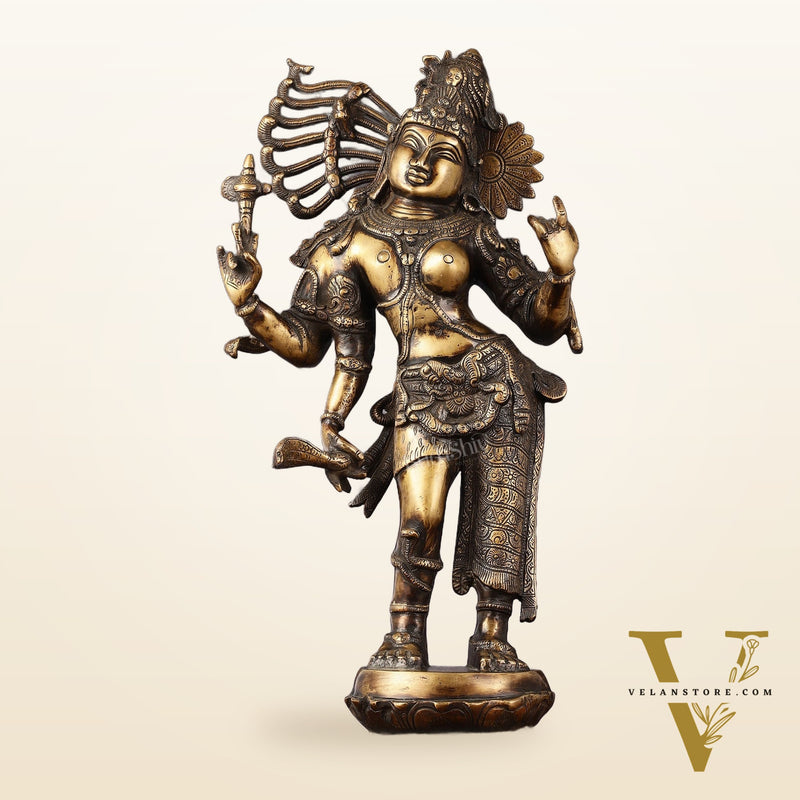 Pure Brass Antique Tone Ardhanarishwara Statue - 20 inch