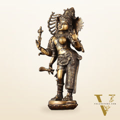 Pure Brass Antique Tone Ardhanarishwara Statue - 20 inch