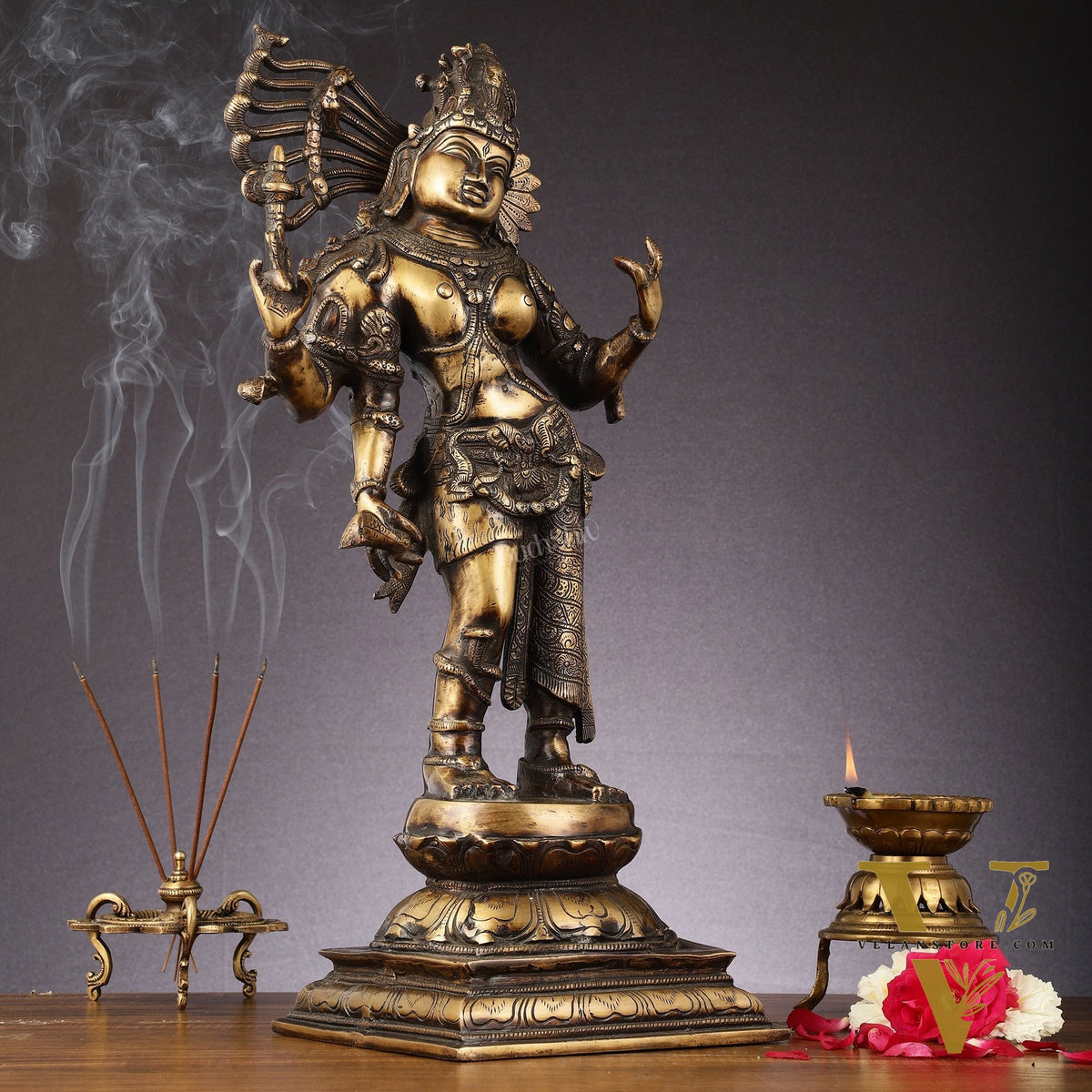 Pure Brass Antique Tone Ardhanarishwara Statue - 20 inch