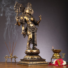 Pure Brass Antique Tone Ardhanarishwara Statue - 20 inch