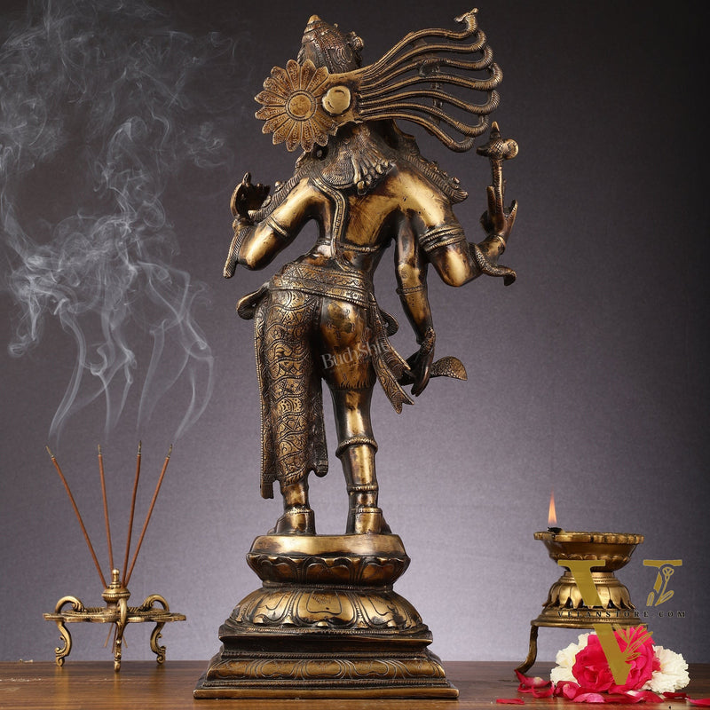Pure Brass Antique Tone Ardhanarishwara Statue - 20 inch