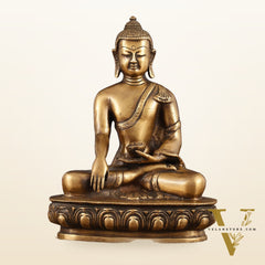 Pure Brass Antique Tone Buddha Statue with Hand Down - 9.5" Height