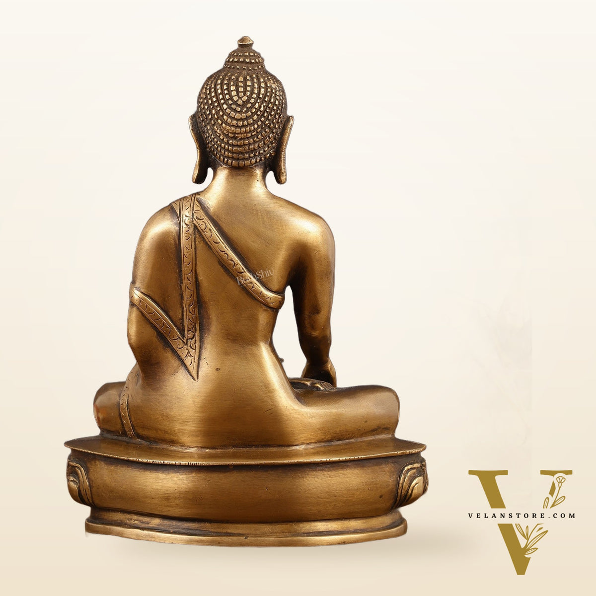 Pure Brass Antique Tone Buddha Statue with Hand Down - 9.5" Height