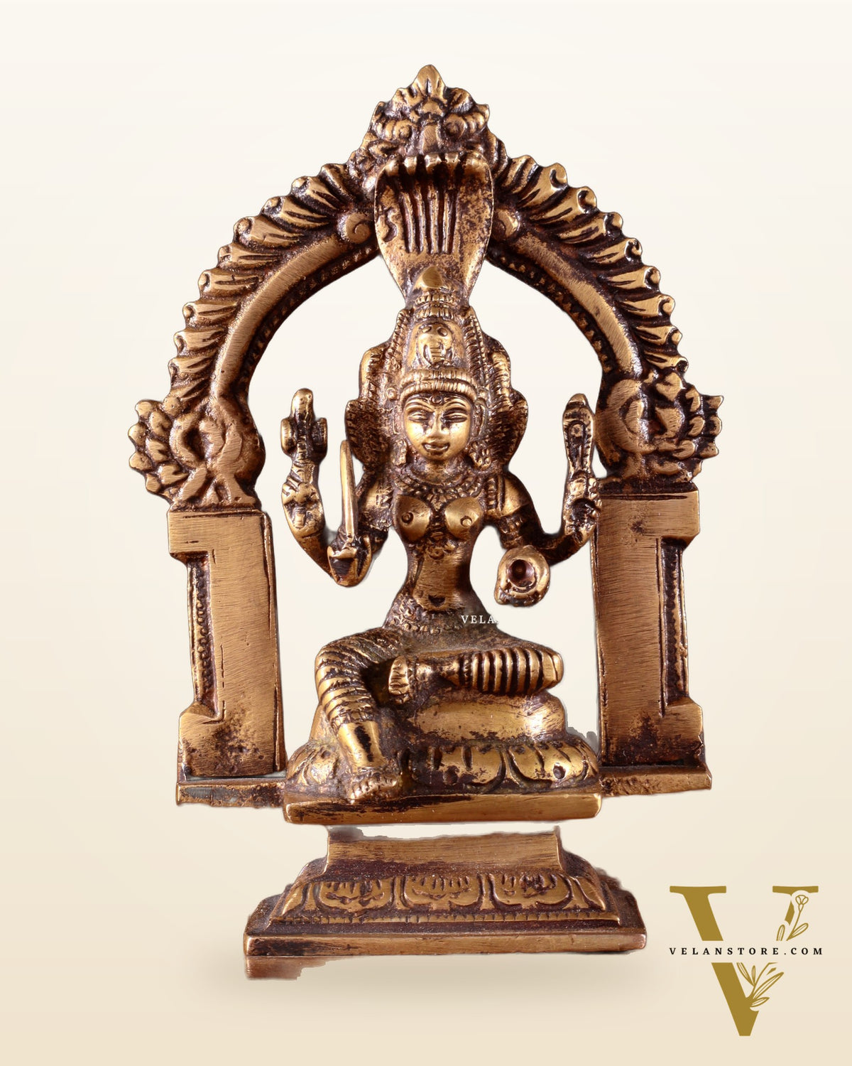 Pure Brass Antique tone Goddess Mariamman Idol with Prabhavali (Small Size) 5"