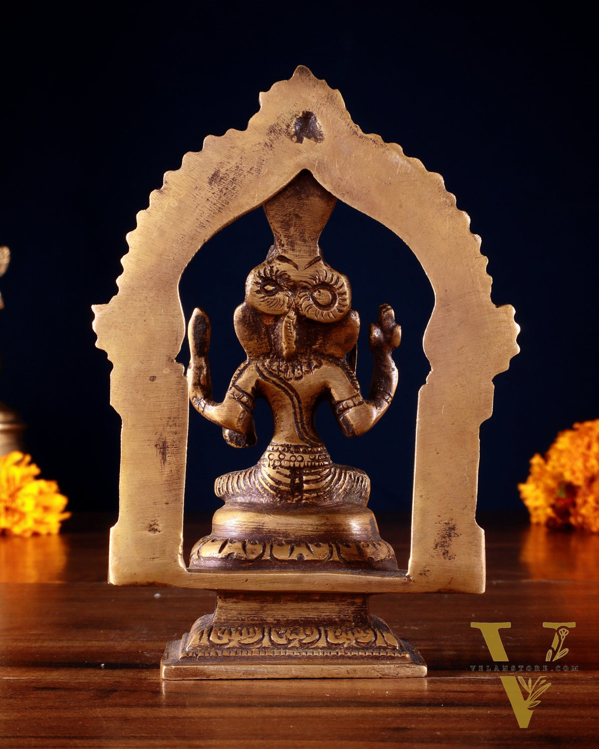 Pure Brass Antique tone Goddess Mariamman Idol with Prabhavali (Small Size) 5"
