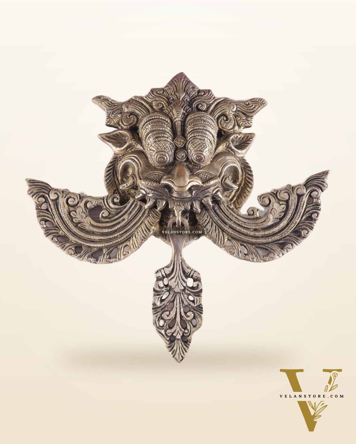 Pure Brass antique tone Kirtimukha Yali Wall Hanging - 11" Height