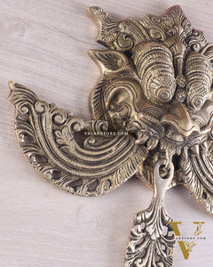 Pure Brass antique tone Kirtimukha Yali Wall Hanging - 11" Height