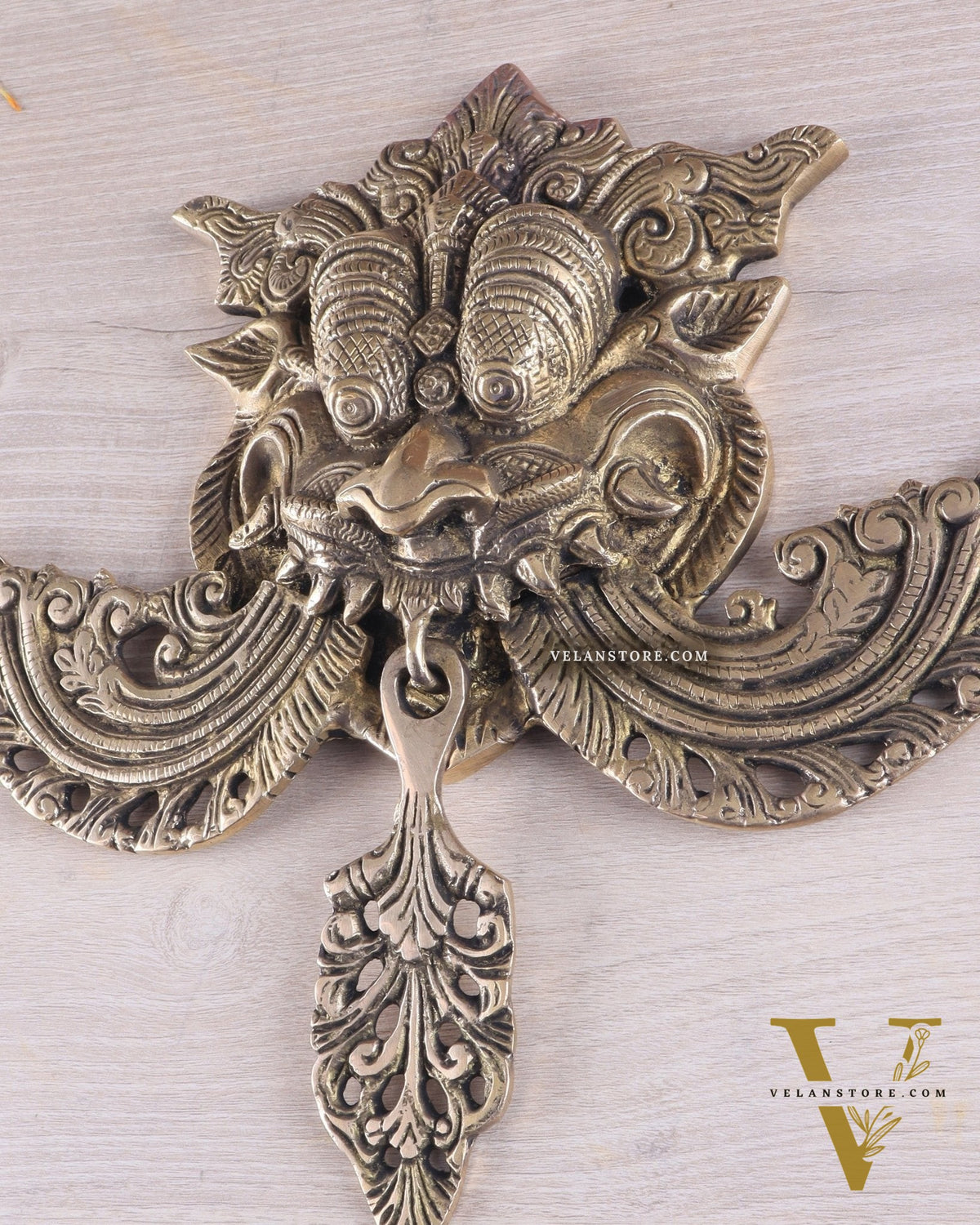 Pure Brass antique tone Kirtimukha Yali Wall Hanging - 11" Height