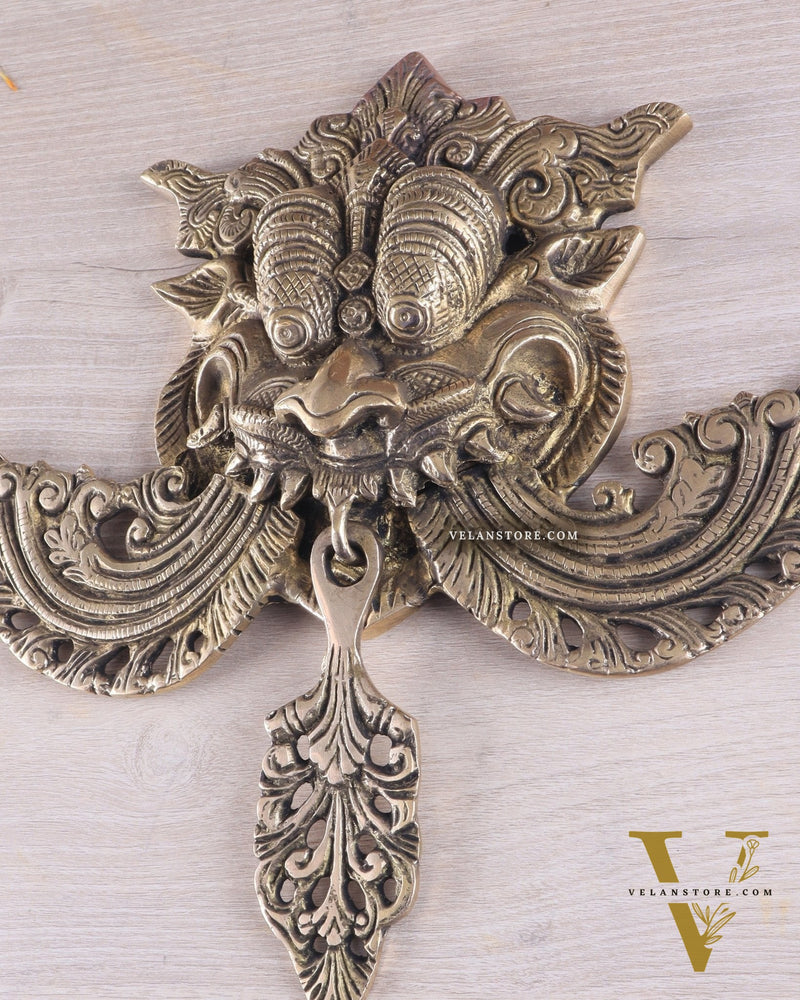 Pure Brass antique tone Kirtimukha Yali Wall Hanging - 11" Height