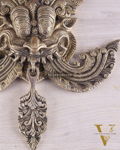 Pure Brass antique tone Kirtimukha Yali Wall Hanging - 11" Height