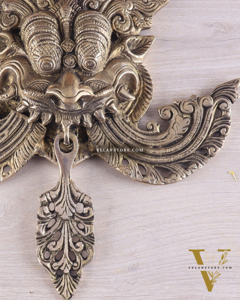 Pure Brass antique tone Kirtimukha Yali Wall Hanging - 11" Height