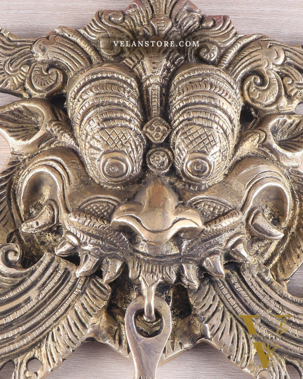 Pure Brass antique tone Kirtimukha Yali Wall Hanging - 11" Height