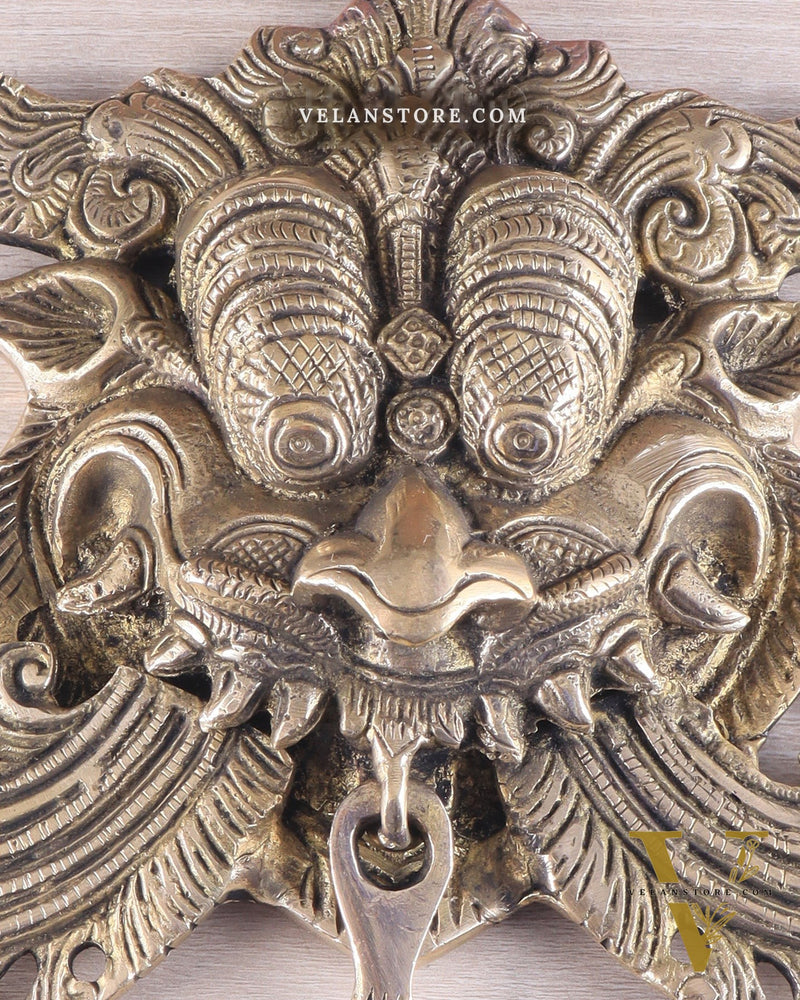 Pure Brass antique tone Kirtimukha Yali Wall Hanging - 11" Height