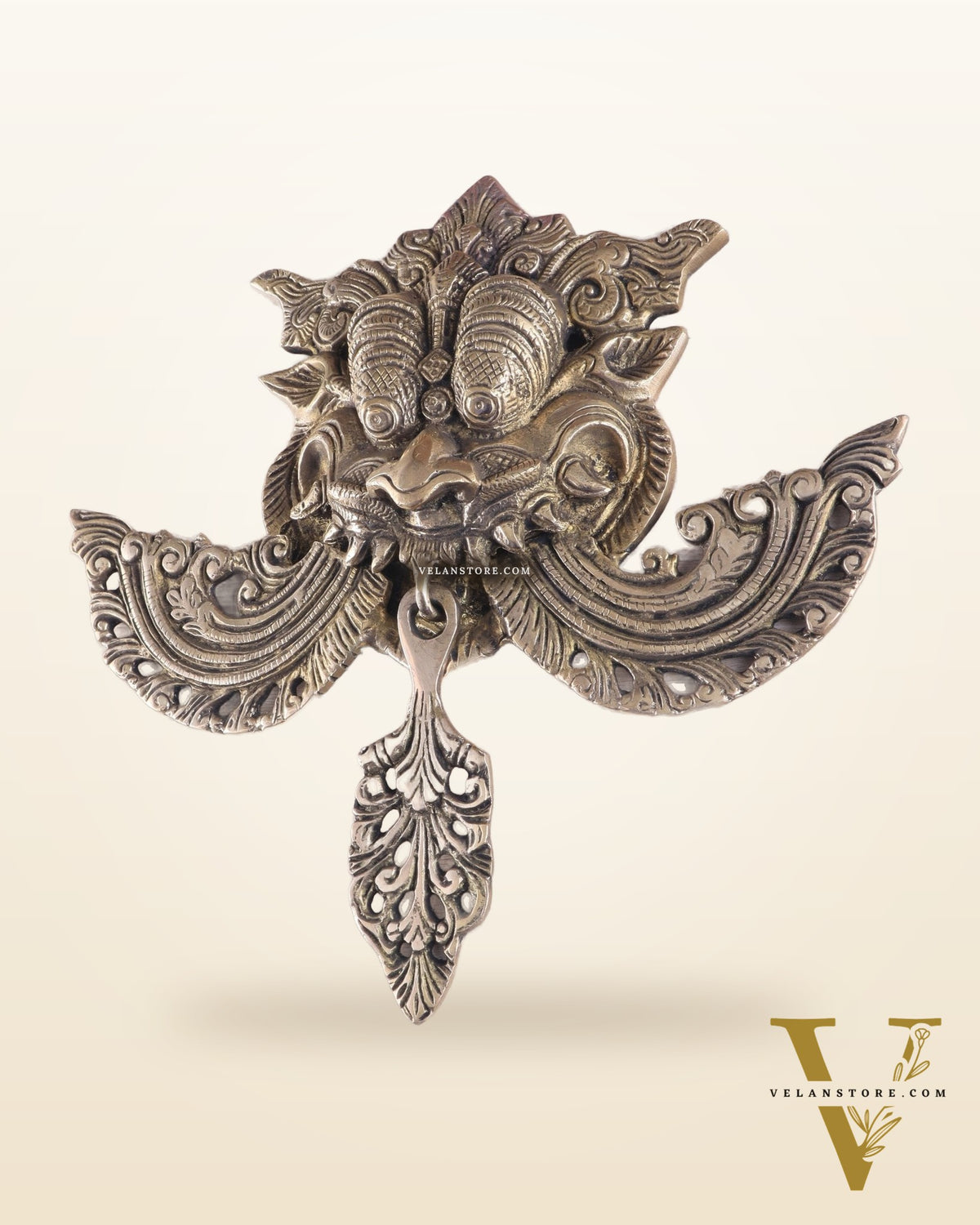 Pure Brass antique tone Kirtimukha Yali Wall Hanging - 11" Height