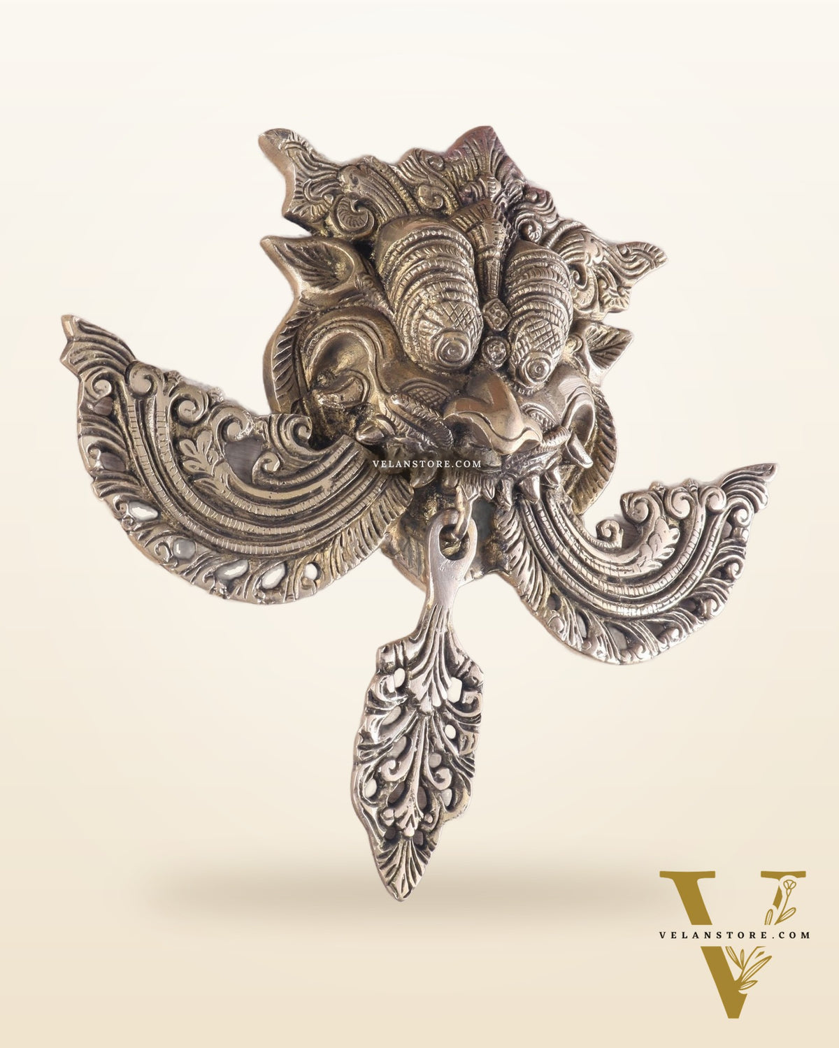 Pure Brass antique tone Kirtimukha Yali Wall Hanging - 11" Height