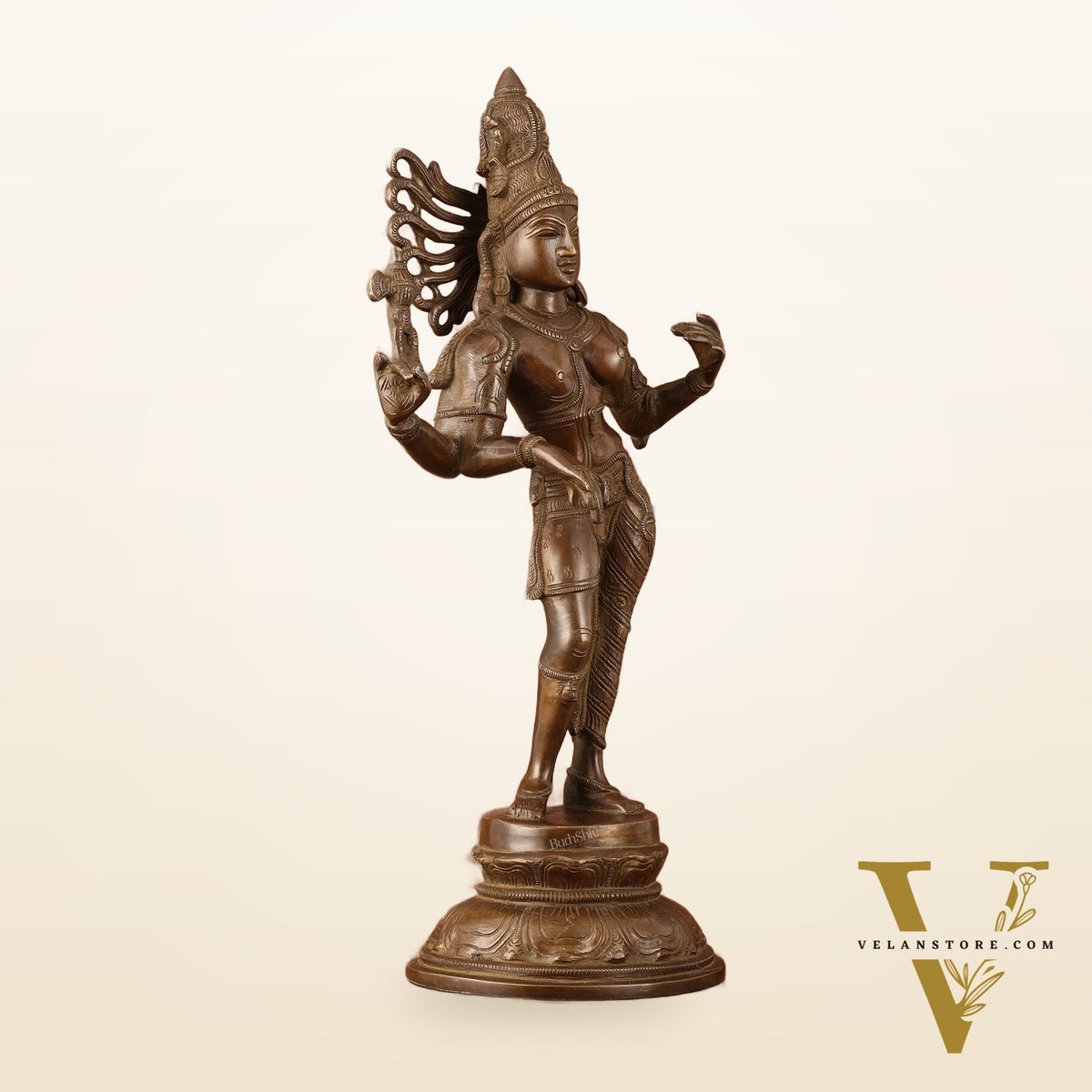 Pure Brass Ardhanarishwara Half Shiva Half Parvati Vintage Sculpture - 16.5"
