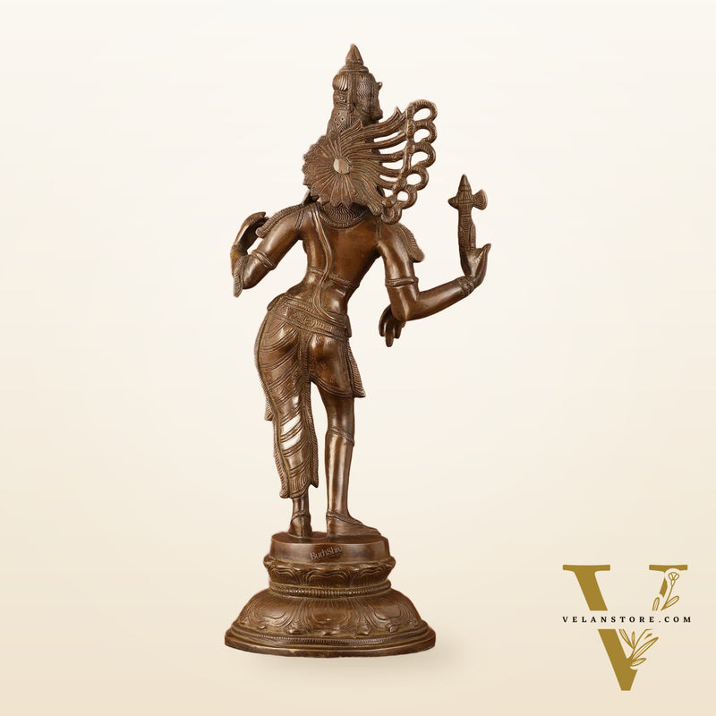 Pure Brass Ardhanarishwara Half Shiva Half Parvati Vintage Sculpture - 16.5"