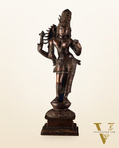 Pure Brass Ardhanarishwara Sculpture – Dark Chocolate Finish, 20.8"