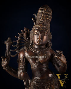 Pure Brass Ardhanarishwara Sculpture – Dark Chocolate Finish, 20.8"
