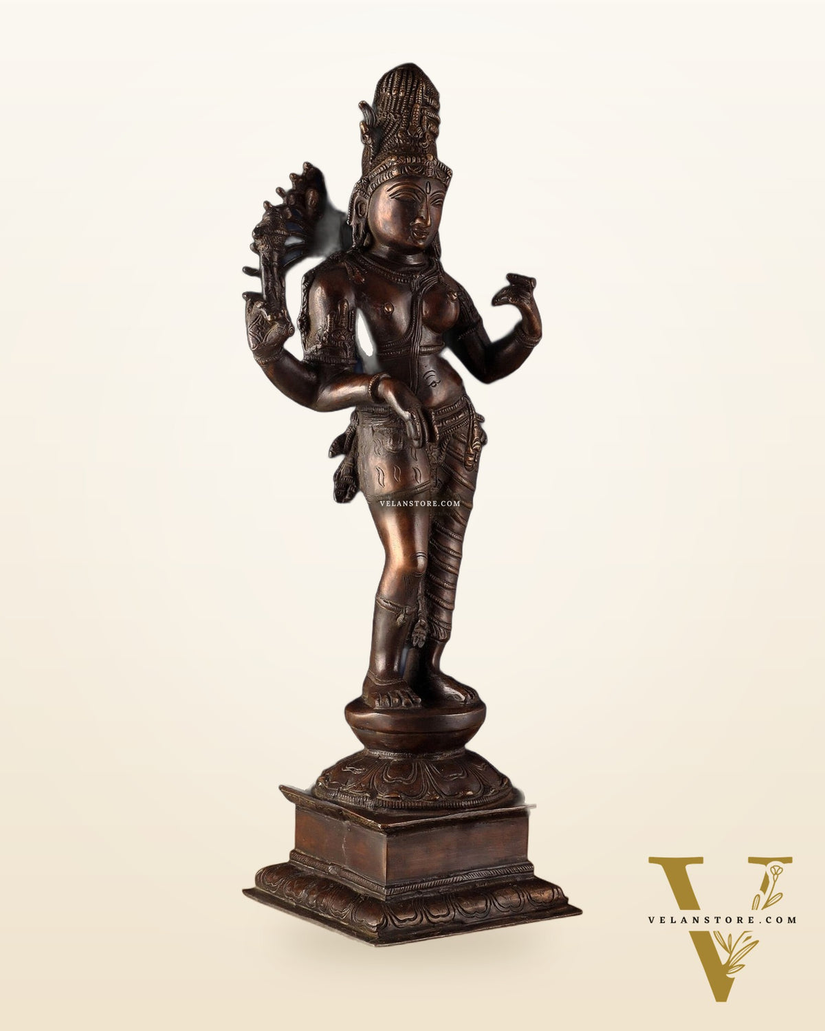 Pure Brass Ardhanarishwara Sculpture – Dark Chocolate Finish, 20.8"