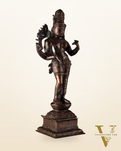 Pure Brass Ardhanarishwara Sculpture – Dark Chocolate Finish, 20.8"