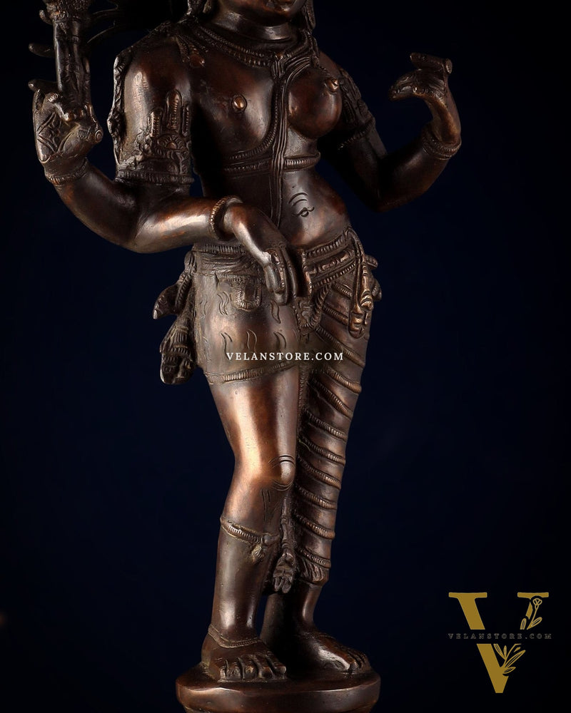 Pure Brass Ardhanarishwara Sculpture – Dark Chocolate Finish, 20.8"