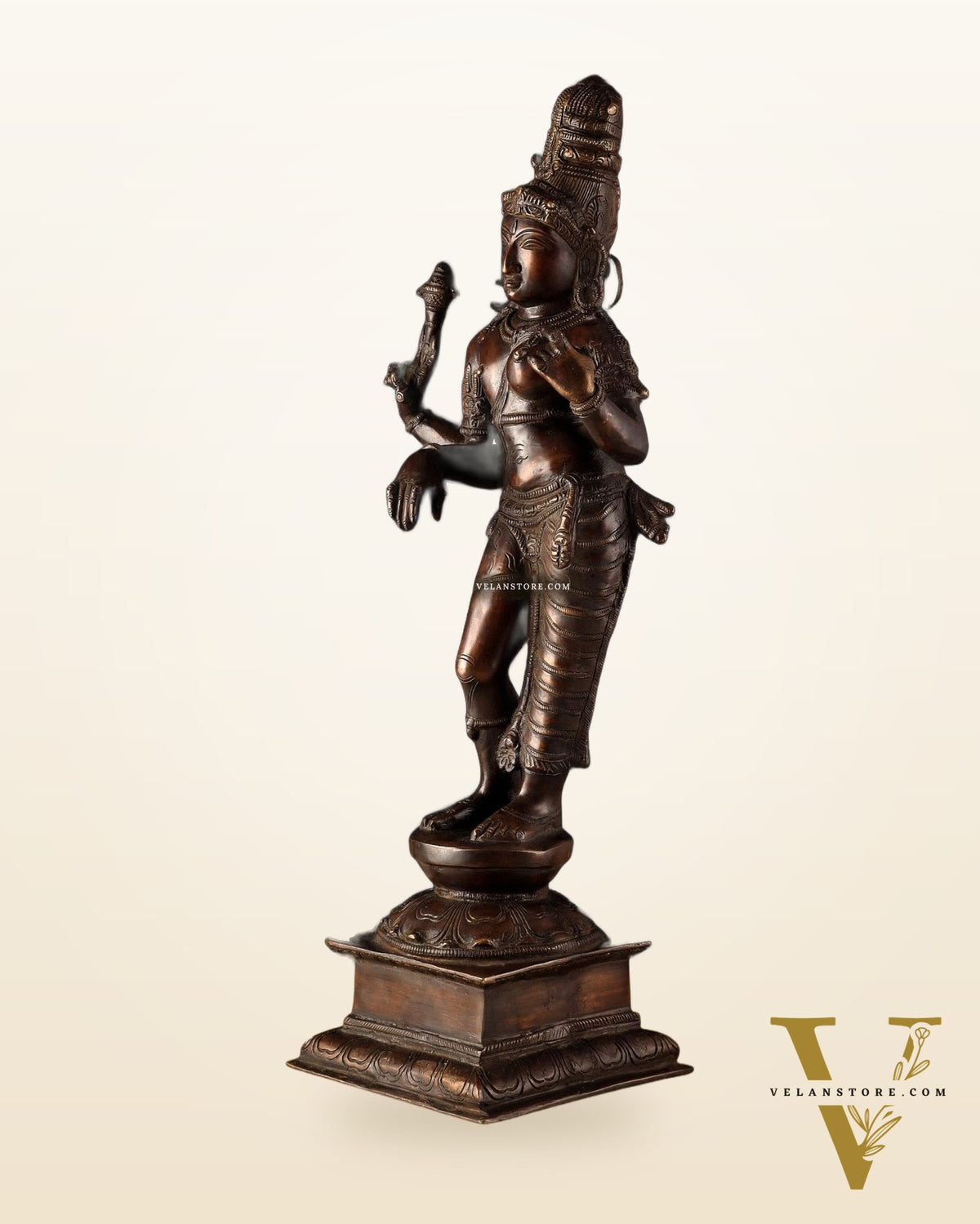 Pure Brass Ardhanarishwara Sculpture – Dark Chocolate Finish, 20.8"