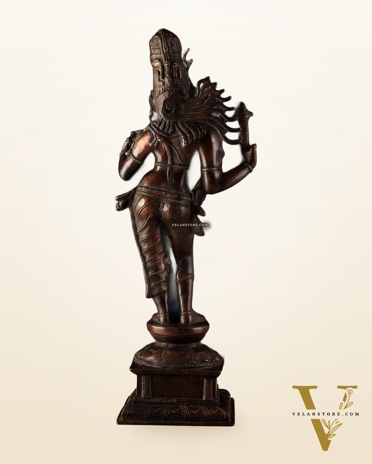 Pure Brass Ardhanarishwara Sculpture – Dark Chocolate Finish, 20.8"