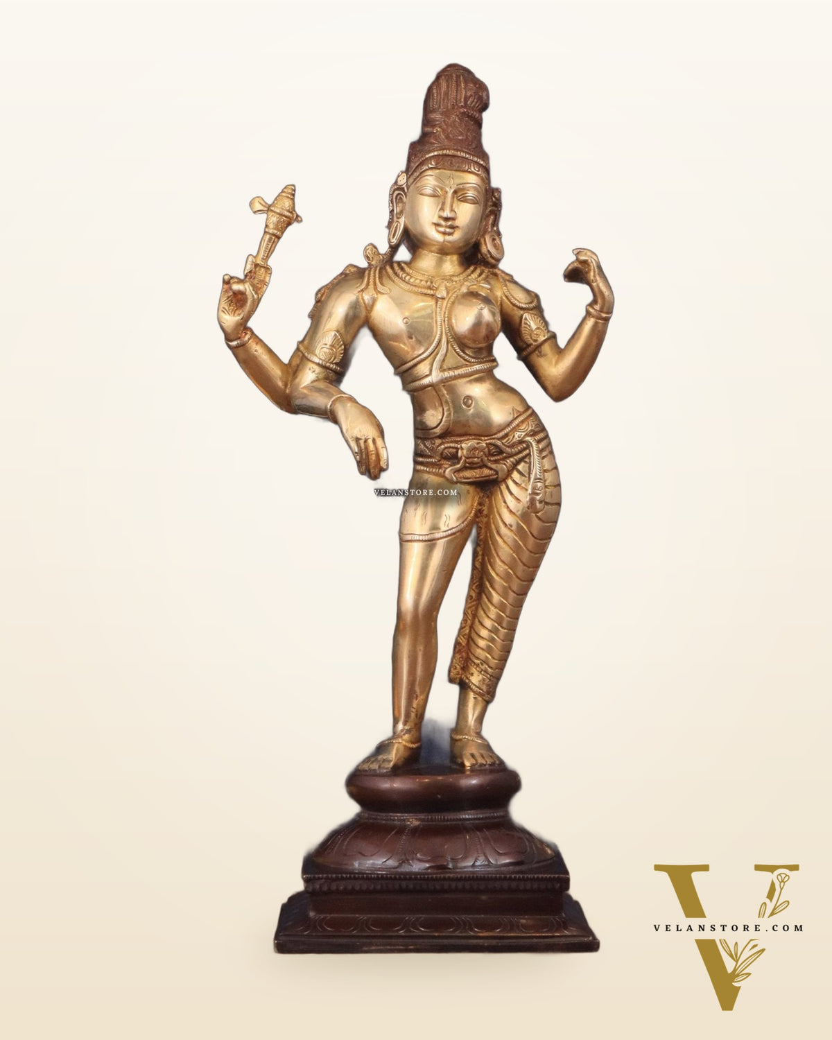 Pure Brass Ardhanarishwara Shiv Parvati Sculpture - 15.2 inch