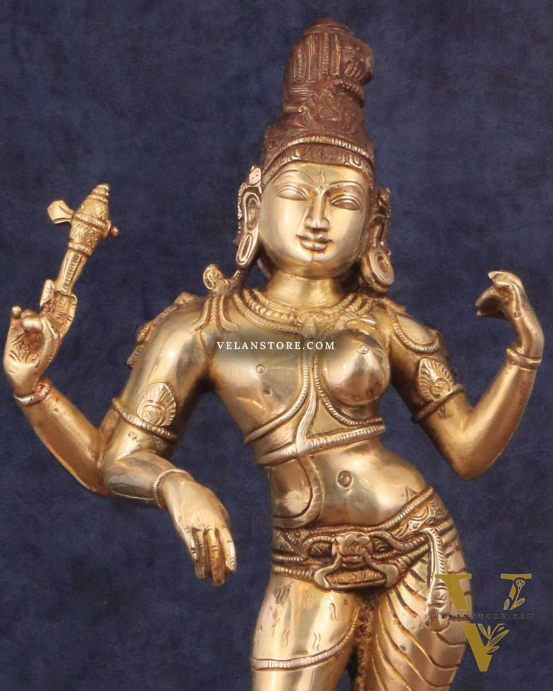 Pure Brass Ardhanarishwara Shiv Parvati Sculpture - 15.2 inch