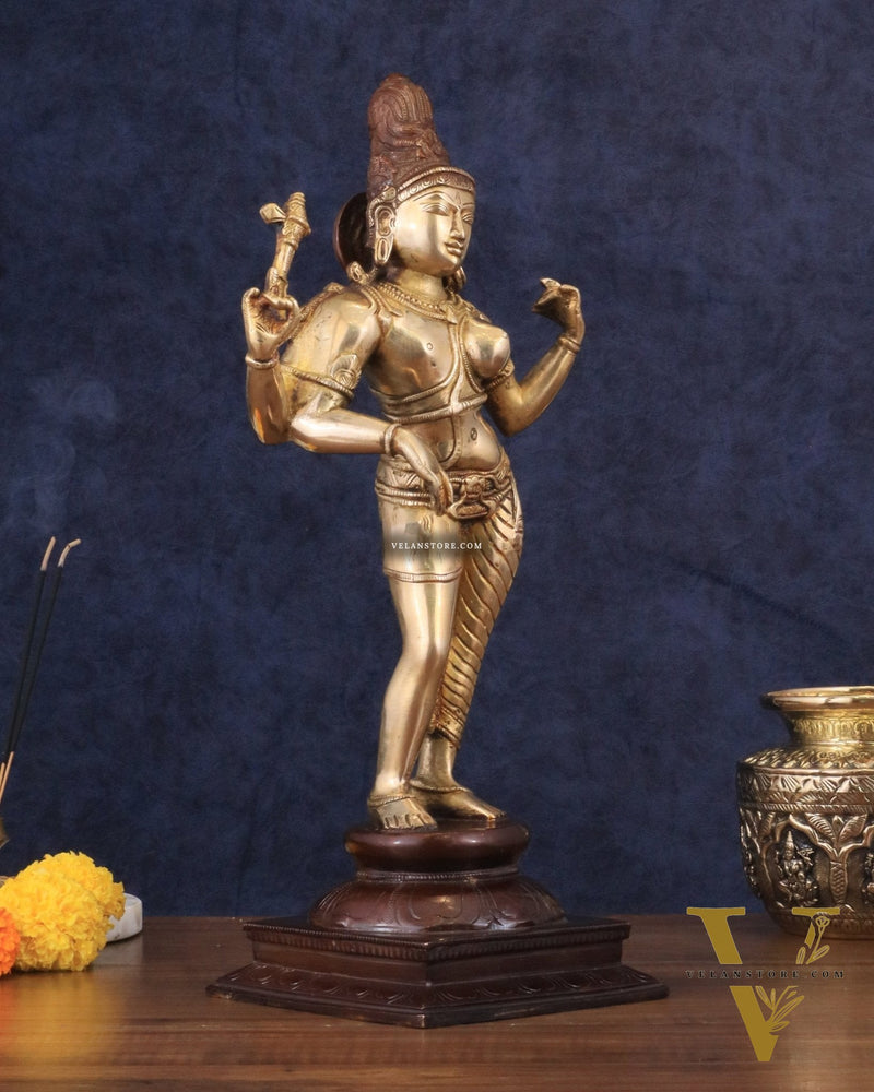 Pure Brass Ardhanarishwara Shiv Parvati Sculpture - 15.2 inch