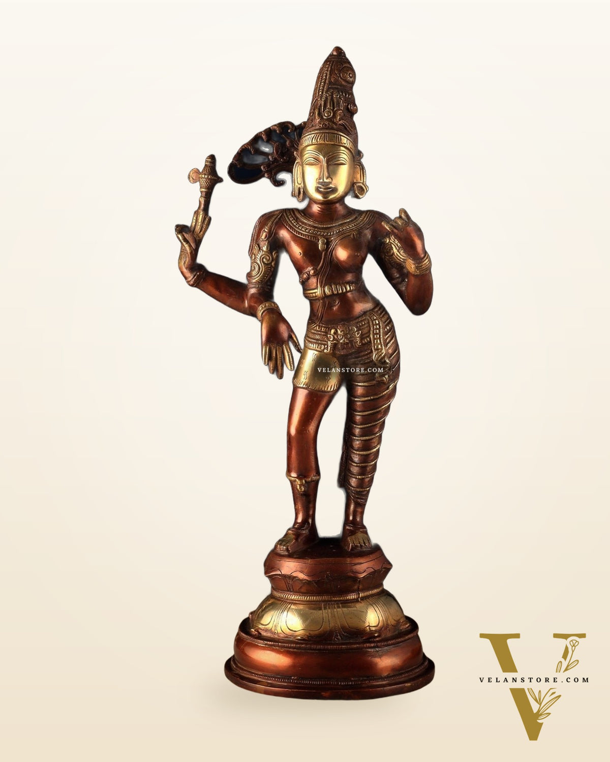 Pure Brass Ardhanarishwara Statue – Half Shiva Half Parvati, Dual Tone Chola Finish, 19" Tall
