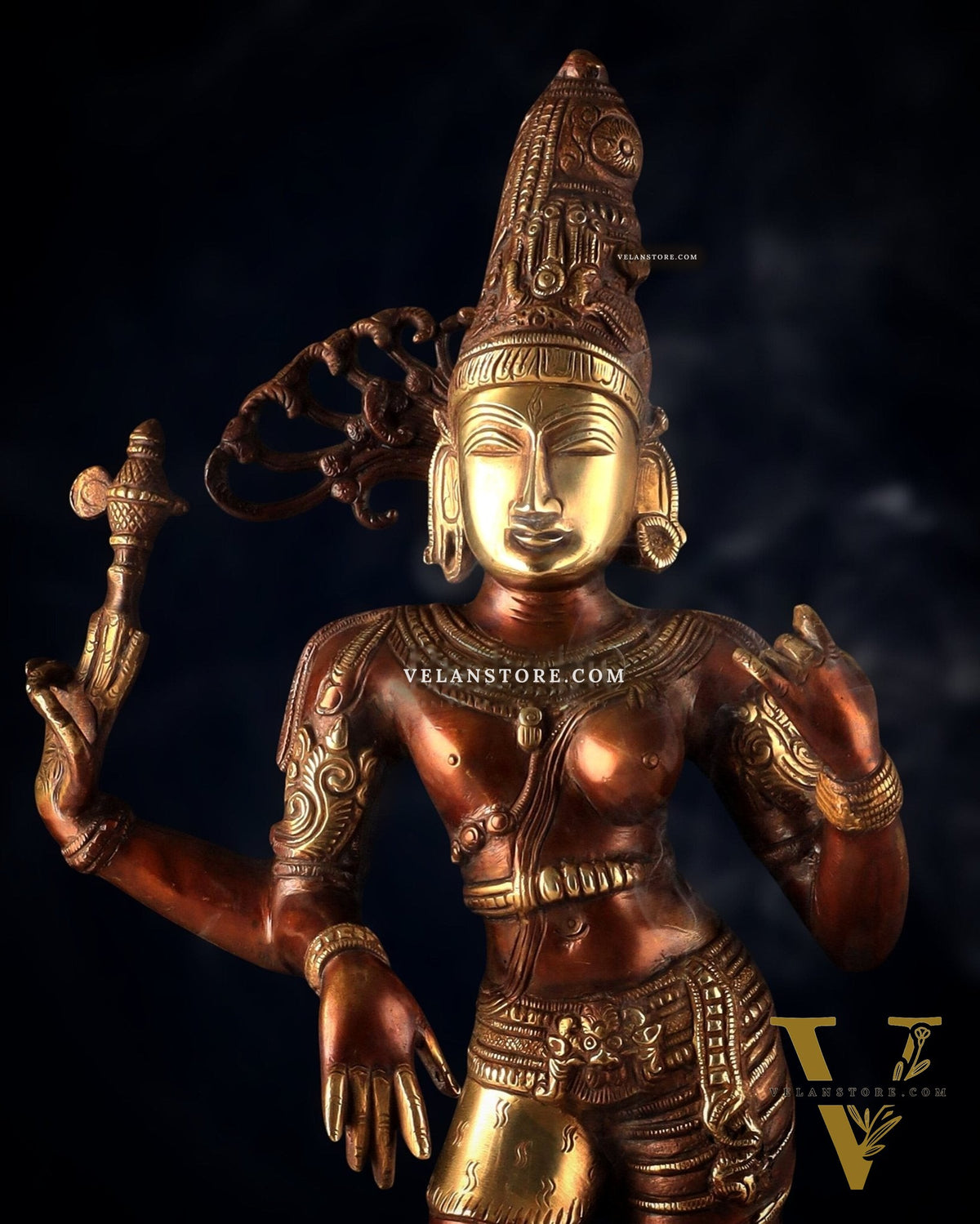 Pure Brass Ardhanarishwara Statue – Half Shiva Half Parvati, Dual Tone Chola Finish, 19" Tall