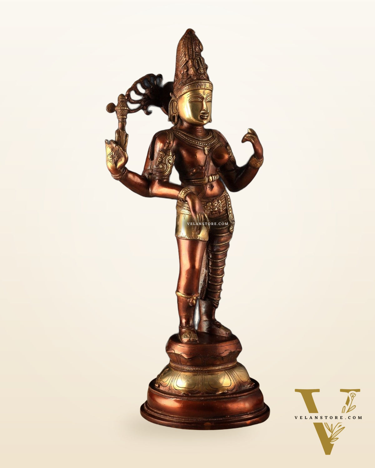 Pure Brass Ardhanarishwara Statue – Half Shiva Half Parvati, Dual Tone Chola Finish, 19" Tall