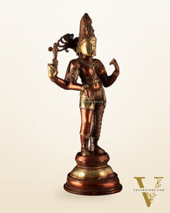 Pure Brass Ardhanarishwara Statue – Half Shiva Half Parvati, Dual Tone Chola Finish, 19" Tall