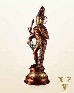 Pure Brass Ardhanarishwara Statue – Half Shiva Half Parvati, Dual Tone Chola Finish, 19" Tall