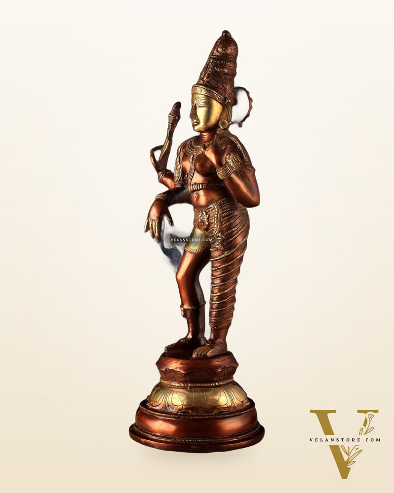 Pure Brass Ardhanarishwara Statue – Half Shiva Half Parvati, Dual Tone Chola Finish, 19" Tall