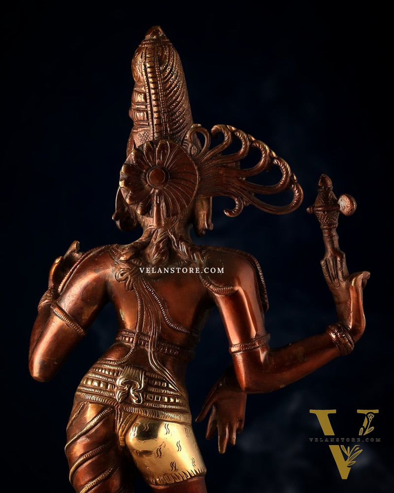 Pure Brass Ardhanarishwara Statue – Half Shiva Half Parvati, Dual Tone Chola Finish, 19" Tall