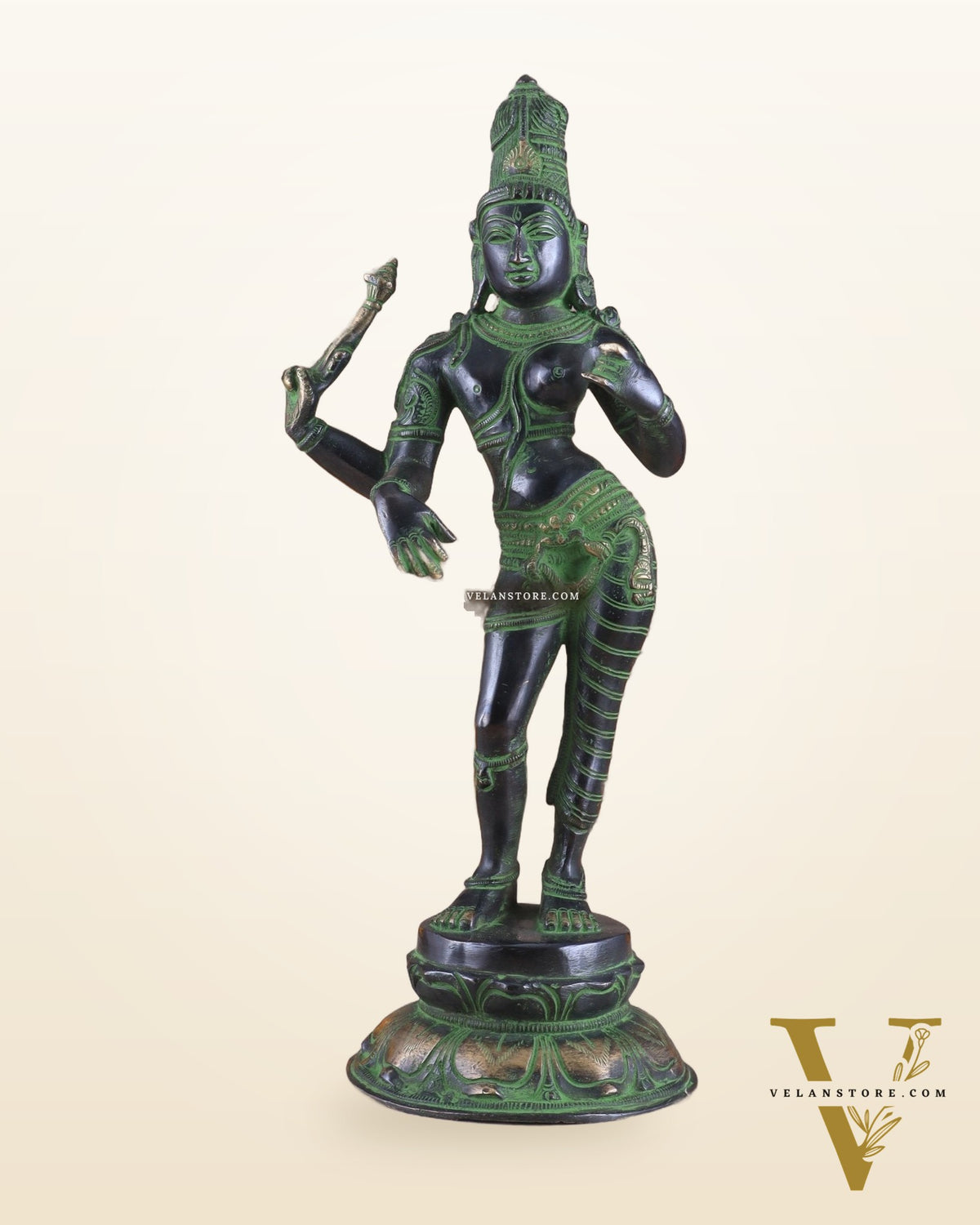 Pure Brass Ardhanarishwara Vintage black green - 12.5 Inch