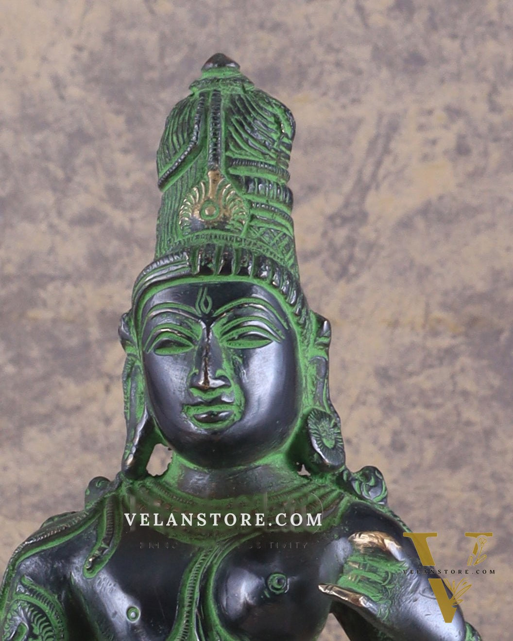 Pure Brass Ardhanarishwara Vintage black green - 12.5 Inch