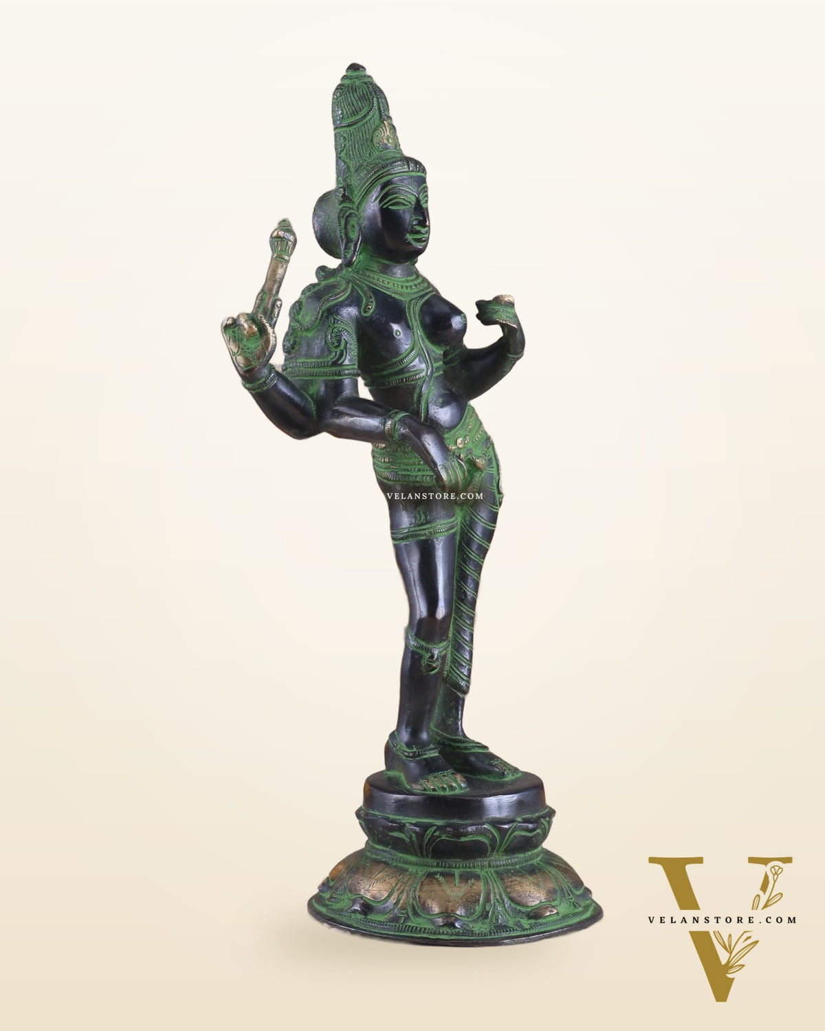 Pure Brass Ardhanarishwara Vintage black green - 12.5 Inch