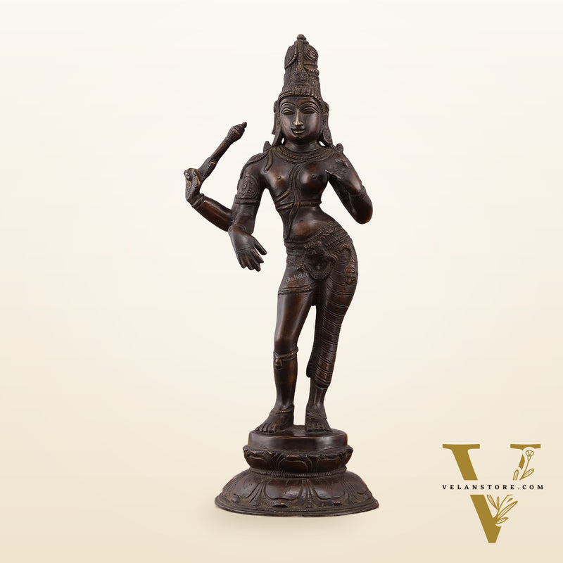 Pure Brass Ardhanarishwara Vintage Crafted Sculpture - 12.5 Inch